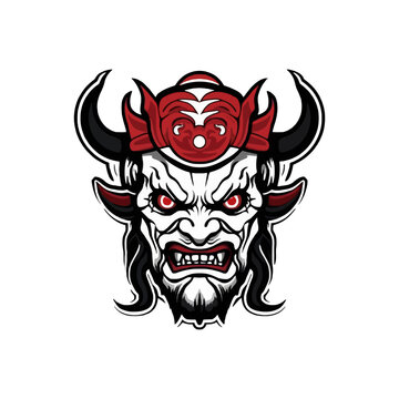 Vector oni mask logo for gaming mascot on white background