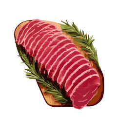 Meat, Beef, wooden cutting board, rosemary leaves, Shabu, Grilled, Hotpot, BBQ, steak, grill, pork, burger, Steakhouse, Farm-fresh, sliced beef, food, food draw, Pho, Nabe, noodle, dinner, lamb, cooki