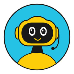 Vector illustration of a chatbot with yellow body. Chatbot cartoon character flat style. Support service, customer assistance