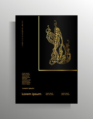 Cover design for book, magazine, booklet, flyer, poster, brochure, invitation. Vector template with decorative graphic hand drawn element. Elegant illustration black with gold.