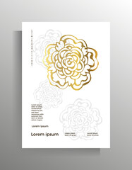 Cover design for book, magazine, booklet, flyer, poster, brochure, invitation. Vector template with decorative graphic hand drawn element. Elegant illustration white with gold.