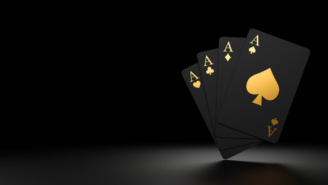 Casino game&nbsp;poker&nbsp;card playing gambling chips&nbsp;black and gold style banner backdrop background Concept. 3d rendering.