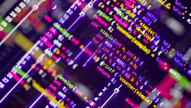 Coding programming developing typing script source languages symbols  project data software engineering IT technology computer abstract screen background. 3d rendering.