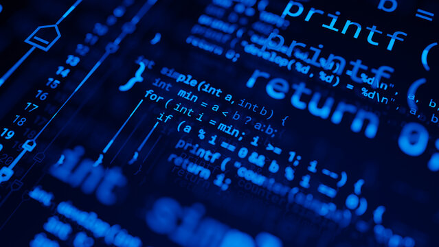 Coding programming developing typing script source languages symbols  project data software engineering IT technology computer abstract screen background. 3d rendering.