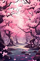A wallpaper of a lovely spring sakura garden. (Illustration, Generative AI)