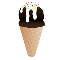 Sweet Ice Cream with Chocolate and Strawberry, Ice Cream Cone