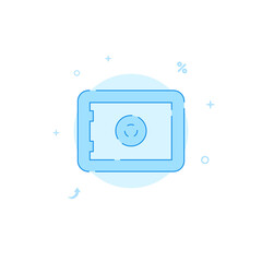 Safe, money storage flat vector icon. Filled line style. Blue monochrome design. Editable stroke