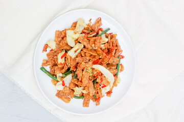 surakarta, 17-06-2023, This is a photo of a home cooking called tempe orek with mixed vegetables

