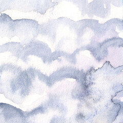 watercolor background, paster grey blue sky with clouds backdrop, heaven design template