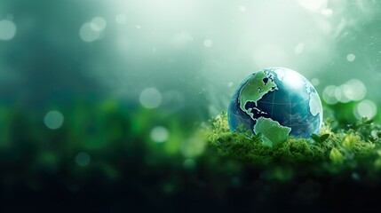 Obraz na płótnie Canvas Green world background with Copy space, Preserving Our Green World: Earth and Environment Protection, World Globe, Web Banner, Wide Size, Generative AI