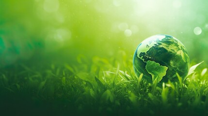 Green world background with Copy space, Preserving Our Green World: Earth and Environment Protection, World Globe, Web Banner, Wide Size, Generative AI