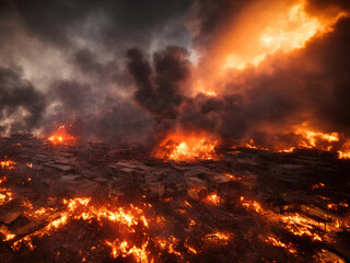 Fototapeta premium Photo of explosion, apocalyptic night landscape