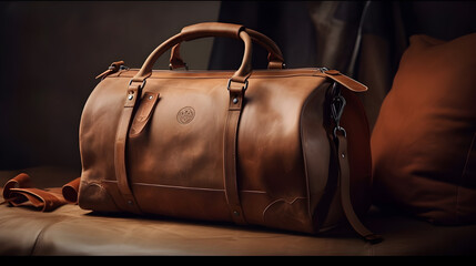 Leadther Bag in Brown. Generative Ai