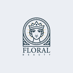 beautiful woman flower line art logo design