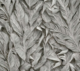 Black and white pattern background with leaf. Wallpaper  ilustration.