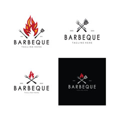 Smoke and BBQ Barbecue Vintage hot grill, with crossed flames and spatula. Logo for restaurant, badge, cafe and bar.vector