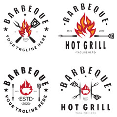 Smoke and BBQ Barbecue Vintage hot grill, with crossed flames and spatula. Logo for restaurant, badge, cafe and bar.vector