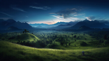 Fototapeta premium Beautiful scenic landscape with mountains and clouds