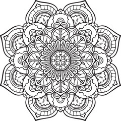Hand drawing mandala flower pattern coloring page 
