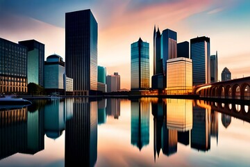 Naklejka premium Image of high rise buildings near river