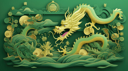 Obraz premium Concept of the Year of the green wooden dragon. Generative AI