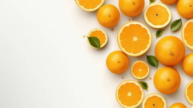 Oranges on white background top view Created With Generative AI Technology