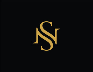 Simple Initial Letter SN Gold Logo Design Template