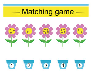 Math activity for kids. Matching game. Developing numeracy skills. Number range up to 5.