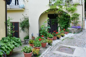 The entrance to a small house in the village of Cairano in Campania, Italy.