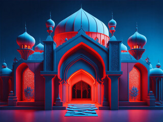 red mosque at night
