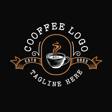 coffee logo illustration design. cup of coffee in vintage style, very suitable for coffee business, coffee shop, label etc	