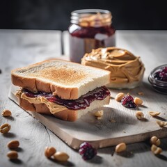 Strawberry jam and peanut butter sandwich