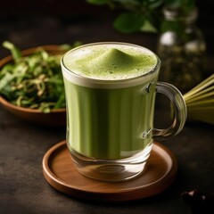 cup of matca latte on the table