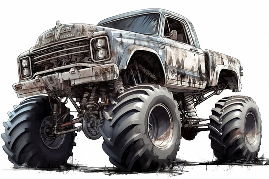 monster truck isolated on white background. Generated by AI.