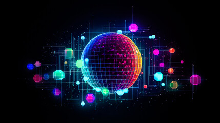 Global international connection information exchange blockchain cryptocurrency. Planet space low poly future technology finance banking design. Ai generative