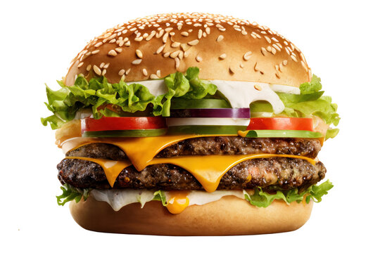 Hot and Fresh tasty delicious grilled hamburger. Ai generated.