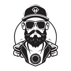 Vector illustration of a fireman head with helmet and goggles in vintage style, mascot logo design