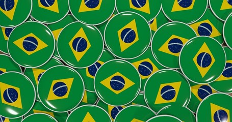 Fototapeta premium 3D rendering of Brazil flag pin on wooden table for politics, support and nationalism