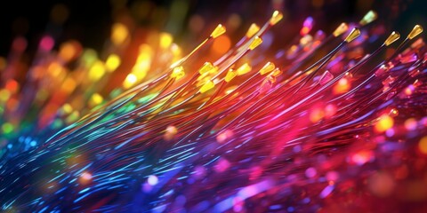 Abstract close up fiber optics light for background. Holiday concept, Optic communication and technology background. Optical lighting with bokeh. genertavie AI