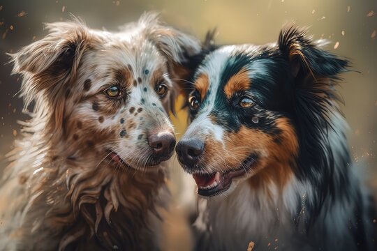 Happy dogs together playing and in love, Generative AI
