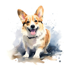 Generative AI corgi dog watercolor illustration isolated on white background 