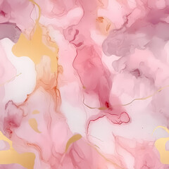 Pink & Gold Alcohol Ink Seamless Pattern Generated AI