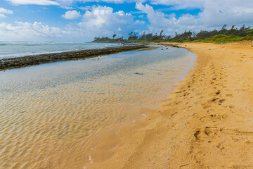 Exposed Coral Reef and Tide Pools at Nukolii Beach, Kauai, Hawaii, USA
