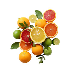  fresh green and red blood orange half and whole with leaf with clipping path isolated on white background generated by ai , png file