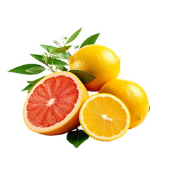 Fototapeta na wymiar fresh green and red blood orange half and whole with leaf with clipping path isolated on white background generated by ai , png file
