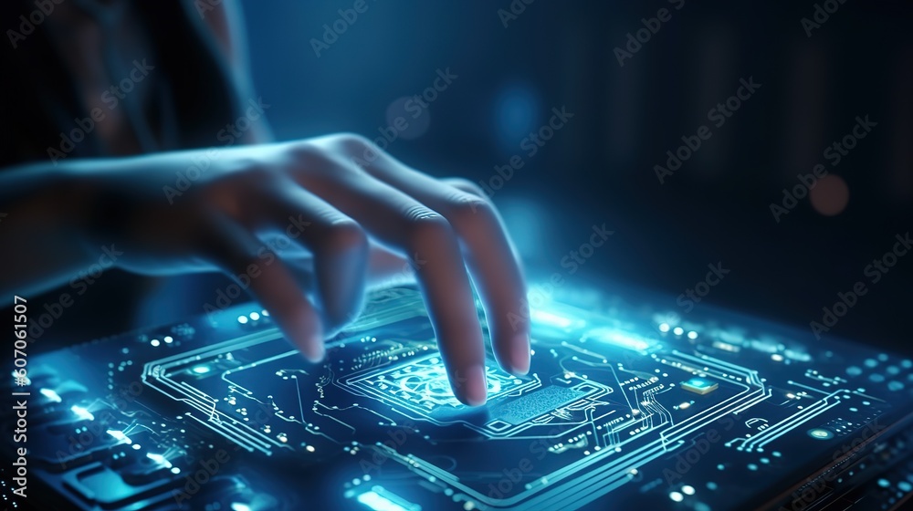 Poster Artificial intelligence with machine deep learning and data mining and other modern user interface. Futuristic innovative technologies. Generative AI