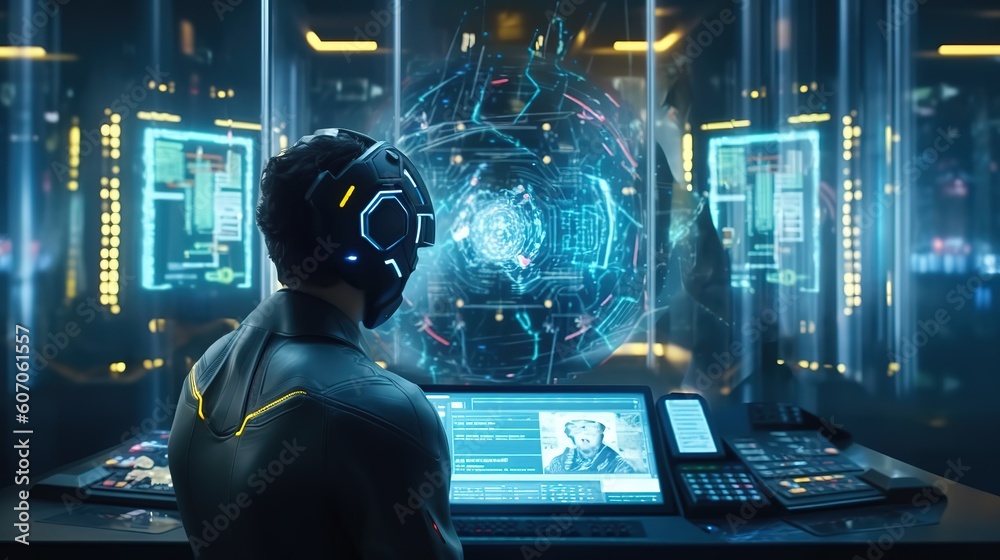 Poster Artificial intelligence with machine deep learning and data mining and other modern user interface. Futuristic innovative technologies. Generative AI