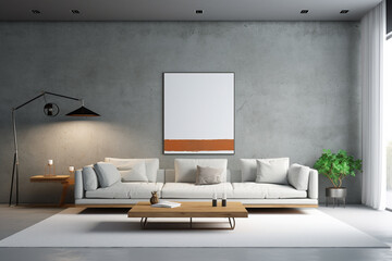 A living room with a large wall that has a plant in it and a couch.