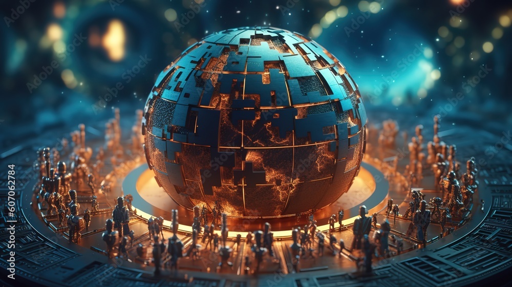 Aufkleber Telecommunications network and wireless mobile Internet technology with a connection on the ground.Futuristic innovative technologies. Generative AI