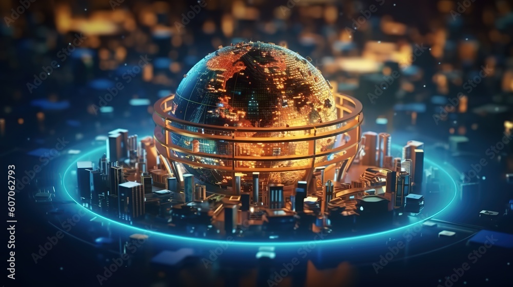 Aufkleber Telecommunications network and wireless mobile Internet technology with a connection on the ground.Futuristic innovative technologies. Generative AI